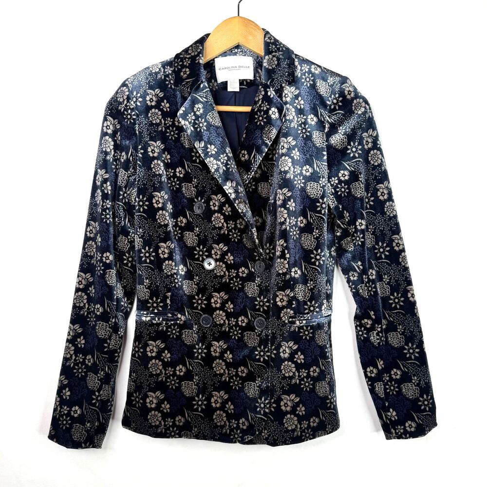 Carolina Belle Blue Velvet Floral Blazer XS